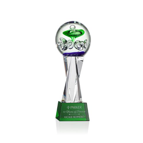 Awards and Trophies - Crystal Awards - Glass Awards - Art Glass Awards - Aquarius Green on Grafton Base Towers Glass Award