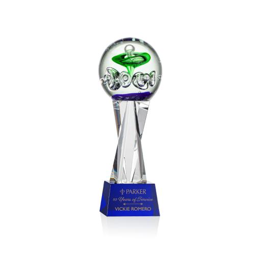 Awards and Trophies - Crystal Awards - Glass Awards - Art Glass Awards - Aquarius Blue on Grafton Base Towers Glass Award