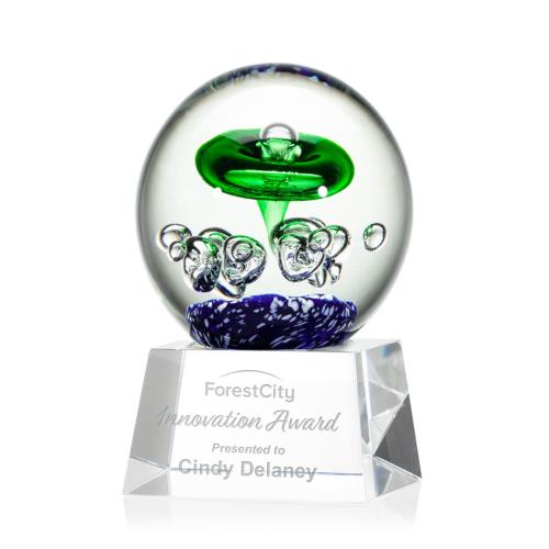 Awards and Trophies - Crystal Awards - Glass Awards - Art Glass Awards - Aquarius Clear on Robson Base Globe Glass Award