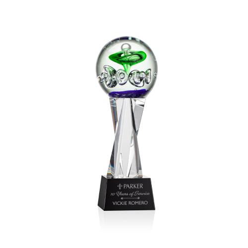 Awards and Trophies - Crystal Awards - Glass Awards - Art Glass Awards - Aquarius Black on Grafton Base Towers Glass Award