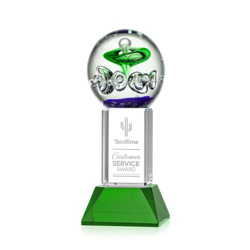 Awards and Trophies - Crystal Awards - Glass Awards - Art Glass Awards - Aquarius Green on Stowe Base Towers Glass Award