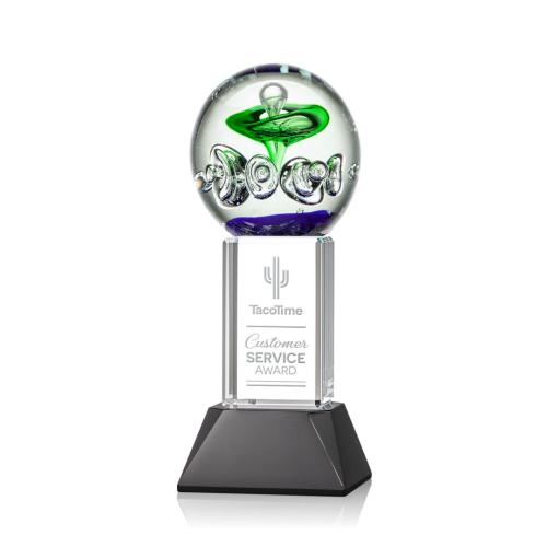 Awards and Trophies - Crystal Awards - Glass Awards - Art Glass Awards - Aquarius Black on Stowe Base Towers Glass Award
