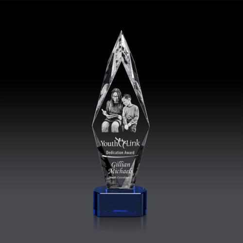 Awards and Trophies - Manilow Blue on Paragon Base (3D) Diamond Crystal Award