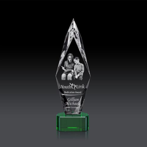 Awards and Trophies - Manilow Green on Paragon Base (3D) Diamond Crystal Award