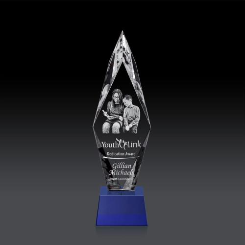 Awards and Trophies - Manilow Blue on Robson Base (3D) Diamond Crystal Award