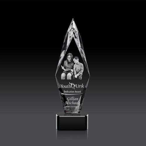 Awards and Trophies - Manilow Black on Paragon Base (3D) Diamond Crystal Award