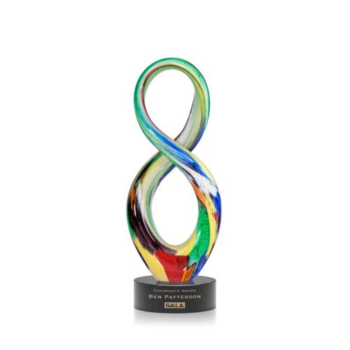 Awards and Trophies - Crystal Awards - Glass Awards - Art Glass Awards - Duarte Black on Stanrich Base Unique Glass Award