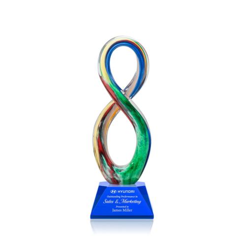 Awards and Trophies - Crystal Awards - Glass Awards - Art Glass Awards - Duarte Blue on Sheffield Base Unique Glass Award