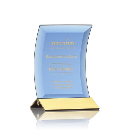 Awards and Trophies - Dominga Blue/Gold Crescent Crystal Award