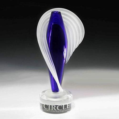 Awards and Trophies - Crystal Awards - Glass Awards - Art Glass Awards - Frosted Sapphire Unique Glass Award