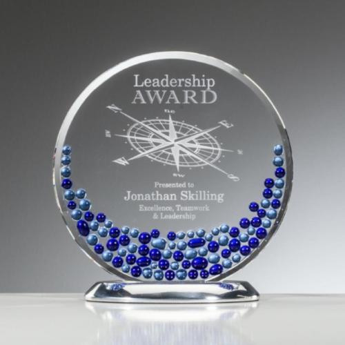 Awards and Trophies - Crystal Awards - Glass Awards - Art Glass Awards - Denali Blue Circle Glass Award
