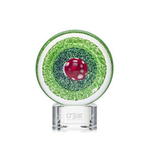 Awards and Trophies - Crystal Awards - Glass Awards - Art Glass Awards - On Target Circle on Clear Base Glass Award