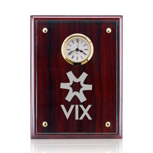 Awards and Trophies - Plaque Awards - Somerset Clock - Starfire/Rosewood