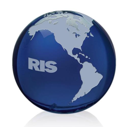Corporate Gifts - Desk Accessories - Paperweights - Blue Globe with Frosted Land