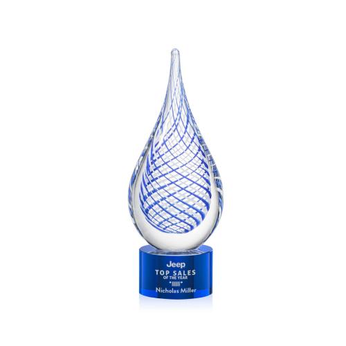 Awards and Trophies - Crystal Awards - Glass Awards - Art Glass Awards - Kentwood Blue on Marvel Base Tear Drop Glass Award