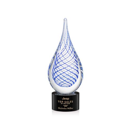 Awards and Trophies - Crystal Awards - Glass Awards - Art Glass Awards - Kentwood Black on Marvel Base Tear Drop Glass Award