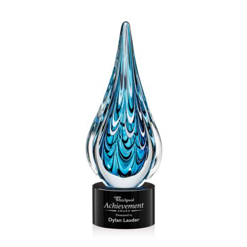 Awards and Trophies - Crystal Awards - Glass Awards - Art Glass Awards - Worchester Black on Marvel Base Tear Drop Glass Award