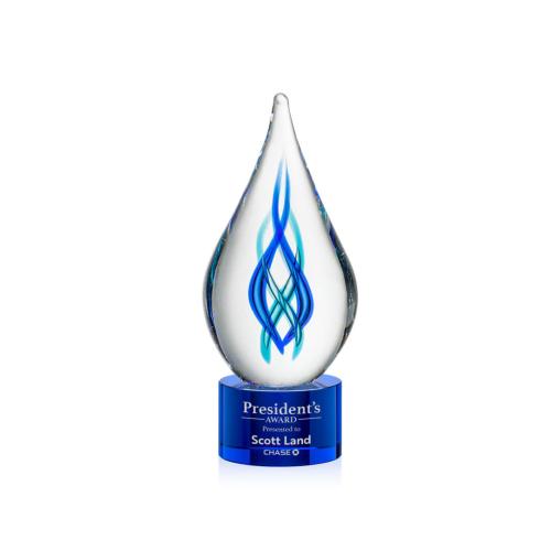 Awards and Trophies - Crystal Awards - Glass Awards - Art Glass Awards - Warrington on Marvel Base - Blue