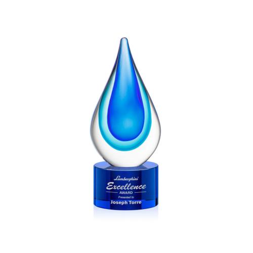 Awards and Trophies - Crystal Awards - Glass Awards - Art Glass Awards - Marseille on Marvel Base - Blue