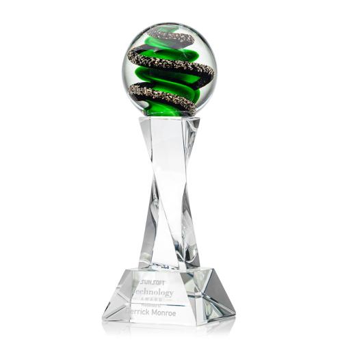 Awards and Trophies - Crystal Awards - Glass Awards - Art Glass Awards - Zodiac Clear on Langport Base Globe Glass Award