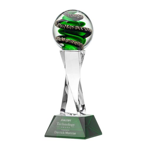 Awards and Trophies - Crystal Awards - Glass Awards - Art Glass Awards - Zodiac Green on Langport Base Towers Glass Award