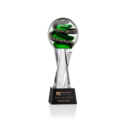 Awards and Trophies - Crystal Awards - Glass Awards - Art Glass Awards - Zodiac Globe on Grafton Base Glass Award
