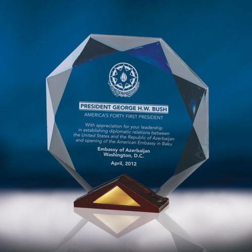 Awards and Trophies - Crystal Awards - Crystal Octavia - Wood Base