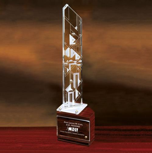 Awards and Trophies - Crystal Awards - Harmonics-Lighted Wood Base