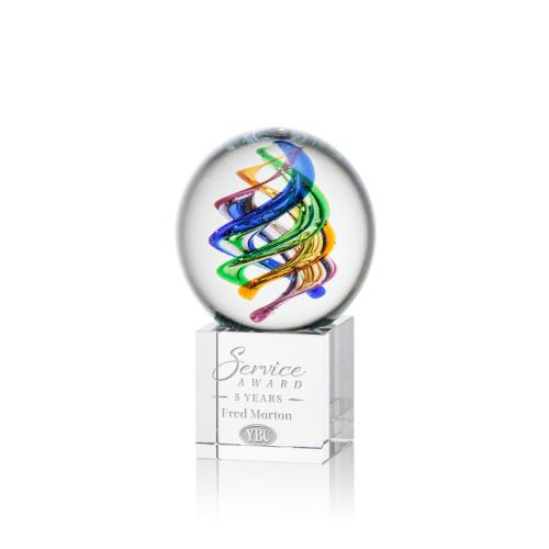 Awards and Trophies - Crystal Awards - Glass Awards - Art Glass Awards - Galileo Globe on Granby Base Glass Award
