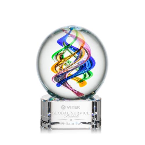 Awards and Trophies - Crystal Awards - Glass Awards - Art Glass Awards - Galileo Clear on Paragon Base Globe Glass Award
