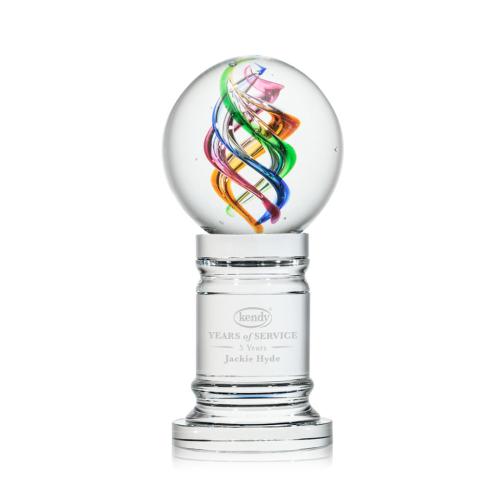 Awards and Trophies - Crystal Awards - Glass Awards - Art Glass Awards - Galileo Globe on Colverstone Base Glass Award