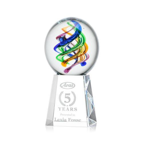 Awards and Trophies - Crystal Awards - Glass Awards - Art Glass Awards - Galileo Globe on Celestina Base Glass Award