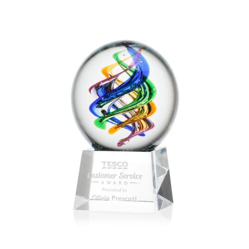 Awards and Trophies - Crystal Awards - Glass Awards - Art Glass Awards - Galileo Clear on Robson Base Globe Glass Award