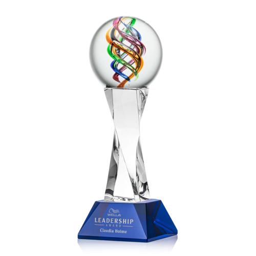 Awards and Trophies - Crystal Awards - Glass Awards - Art Glass Awards - Galileo Blue on Langport Base Towers Glass Award