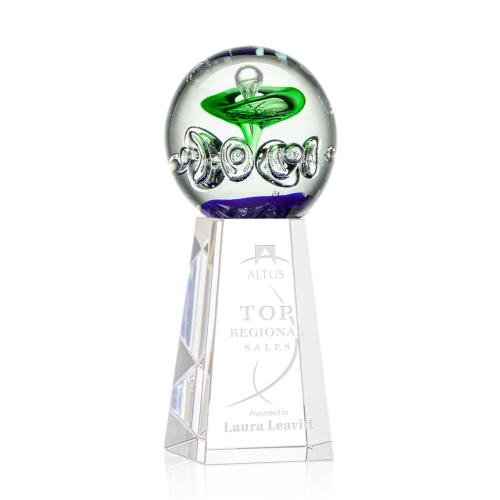 Awards and Trophies - Crystal Awards - Glass Awards - Art Glass Awards - Aquarius Globe on Novita Base Glass Award