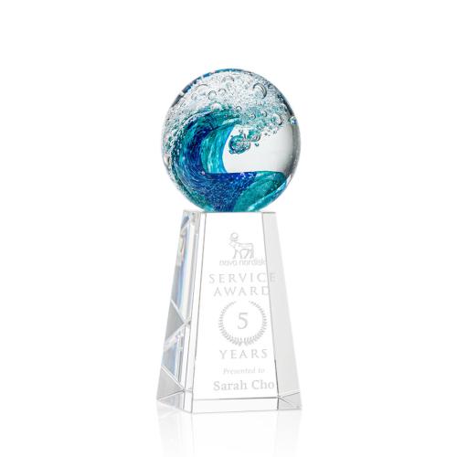 Awards and Trophies - Crystal Awards - Glass Awards - Art Glass Awards - Surfside Globe on Novita Base Glass Award