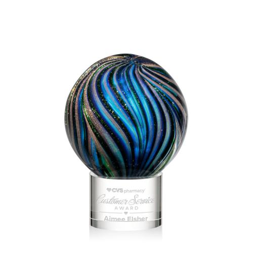 Awards and Trophies - Crystal Awards - Glass Awards - Art Glass Awards - Malton Clear on Marvel Base Globe Glass Award