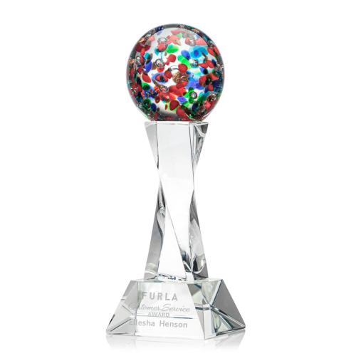 Awards and Trophies - Crystal Awards - Glass Awards - Art Glass Awards - Fantasia Clear on Langport Base Globe Glass Award