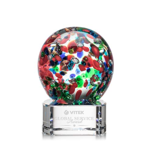 Awards and Trophies - Crystal Awards - Glass Awards - Art Glass Awards - Fantasia Clear on Paragon Base Globe Glass Award