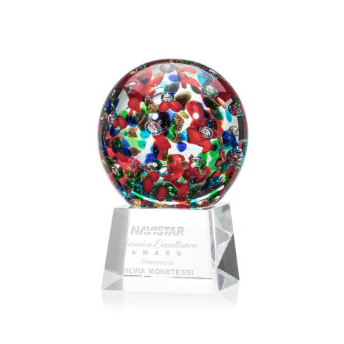 Awards and Trophies - Crystal Awards - Glass Awards - Art Glass Awards - Fantasia Clear on Robson Base Globe Glass Award