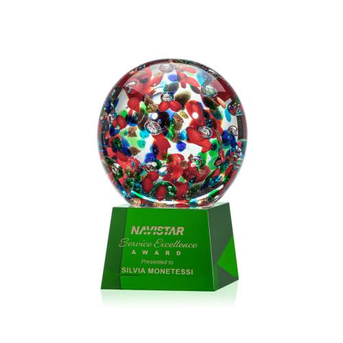 Awards and Trophies - Crystal Awards - Glass Awards - Art Glass Awards - Fantasia Green on Robson Base Globe Glass Award