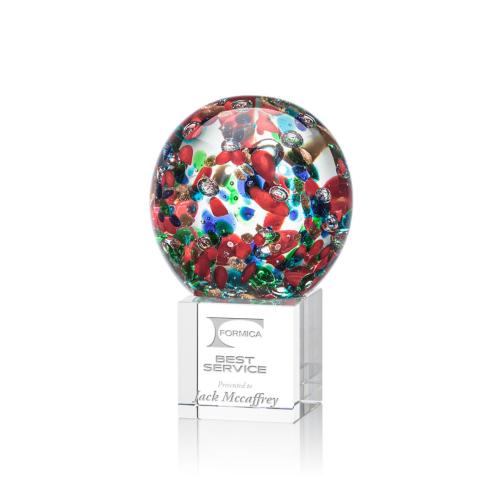 Awards and Trophies - Crystal Awards - Glass Awards - Art Glass Awards - Fantasia Globe on Granby Base Glass Award