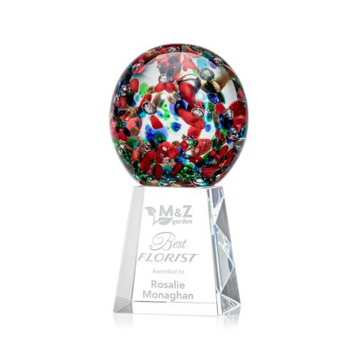 Awards and Trophies - Crystal Awards - Glass Awards - Art Glass Awards - Fantasia Globe on Celestina Base Glass Award