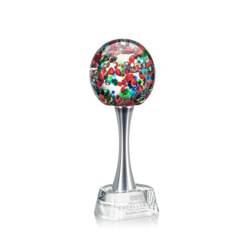 Awards and Trophies - Crystal Awards - Glass Awards - Art Glass Awards - Fantasia Globe on Willshire Base Glass Award