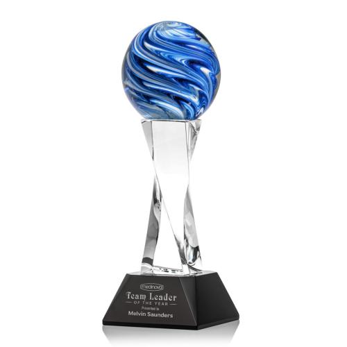 Awards and Trophies - Crystal Awards - Glass Awards - Art Glass Awards - Naples Black on Langport Base Globe Glass Award