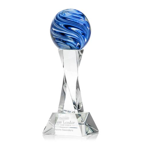 Awards and Trophies - Crystal Awards - Glass Awards - Art Glass Awards - Naples Clear on Langport Base Globe Glass Award