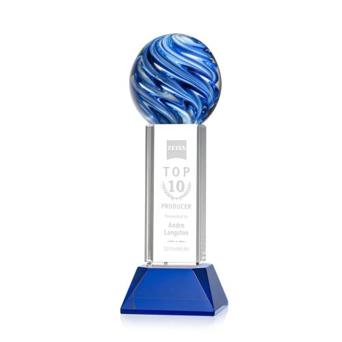 Awards and Trophies - Crystal Awards - Glass Awards - Art Glass Awards - Naples Globe on Stowe Base Glass Award