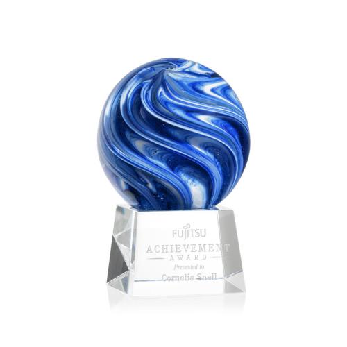 Awards and Trophies - Crystal Awards - Glass Awards - Art Glass Awards - Naples Clear on Robson Base Globe Glass Award