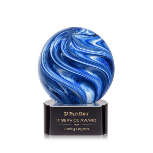 Awards and Trophies - Crystal Awards - Glass Awards - Art Glass Awards - Naples Black on Paragon Base Globe Glass Award