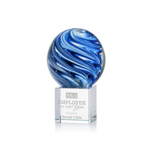 Awards and Trophies - Crystal Awards - Glass Awards - Art Glass Awards - Naples Globe on Granby Base Glass Award